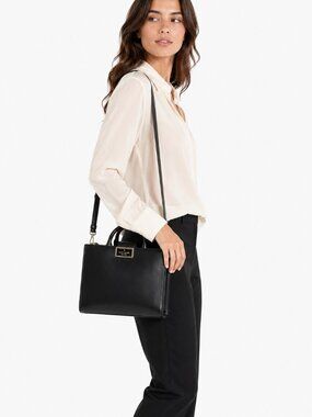 NWT KATE SPADE REEGAN SMOOTH LEATHER SATCHEL BAG IN BLACK - 0S